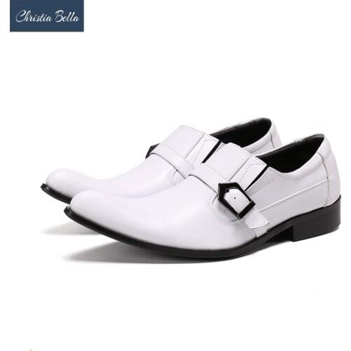 Christia Bella British White Men Wedding Dress Shoes Genuine Leather Business Shoes Pointed Toe Formal Shoes Man Party Oxfords