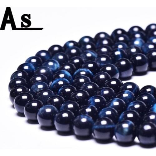 Asingeloo Natural Stone Blue Lazuli Lapis Tiger Eye Beads 15.5" Strand 6 8 10 12 MM Pick For Jewelry Making Bracelet Necklace