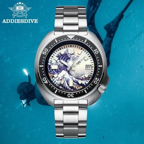 ADDIES Dive Abalone Watch Full Luminous Kanagawa Surfing Dial NH35 Automatic Mechanical Men Watch Sapphire 200M Diver Watch