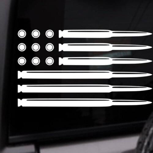 Black/Sliver Bullet Shot Gun Shell American Flag Quote Car Sticker Removable Waterproof Window Body Bumper CL924