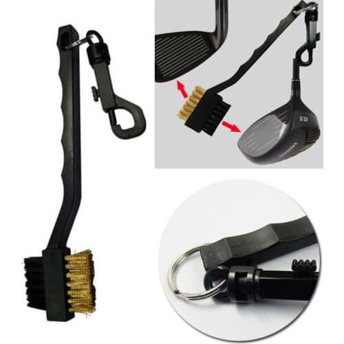 Black Double 2 Sided Nylon/ Brass Wires Golf Club Clip Groove Brush Cleaner Ball Shoes Kit Fit Cleaning Brush