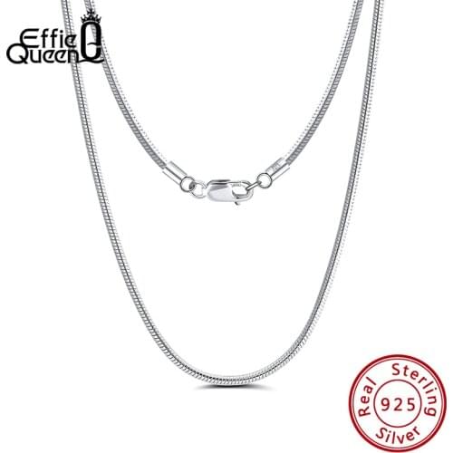 Effie Queen Fashion 2mm Round Snake Chain Necklace 100% 925 Silver 40cm-60cm Long for Man Woman Jewelry Gift Wholesale SC31
