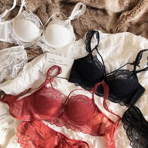 High-end romantic temptation Bra set womens fashion lace underwear Push Up Lade bra and panties set plus size A-E cup