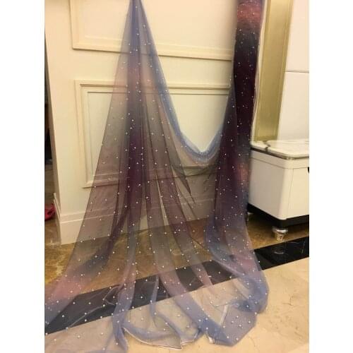 5 yards Gradient Beaded Hot Diamond Lace Mesh Fabric Bridal Wedding Dress Veil Diy Sewing Fabric