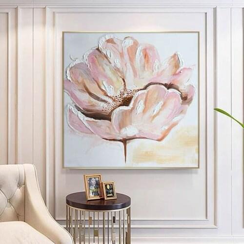 Hot Sell aritist hand painted Abstract Pink Flower Oil Painting Handmade Thick Textured Flower Painting For Living Room Decor