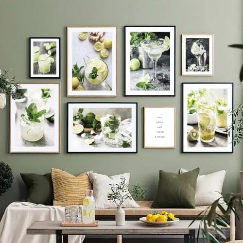 Lemon Cucumber Kiwi Pineapple Mojito Wall Art Canvas Painting Nordic Posters And Prints Wall Pictures For Living Room Home Decor