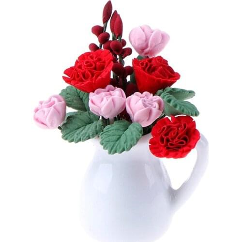 Mini Potted Plant Flowers Pot DollHouse Decor 1:12 Doll House Miniature Flowers Fairy Garden Ornament Bonsai Model Kids Play Toy