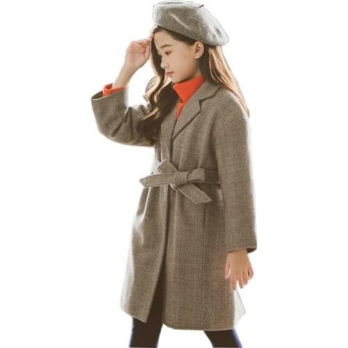 2019 New Autumn Winter Kids Girls Woolen Thick Warm Coat single Breasted Woolen Coat Brand Teen Girls Warm Wool Coat LZ459