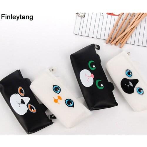 New Pencil Case School Boy Girl Cute Cat Animal Pencil Bag PU Stationery Supplies Large Capacity Multi - Function Pencil Box