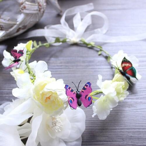 Butterfly Camellia Flower Crown Festival Headband Women Hairband Garland Flower Tiara Wedding Girls Head Wreath Hair Accessories