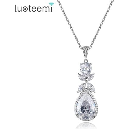 LUOTEEMI Necklace Women Fantasy Long Waterdrop Necklace White Gold Women Necklaces High Quality Shinning Cubic Jewelry