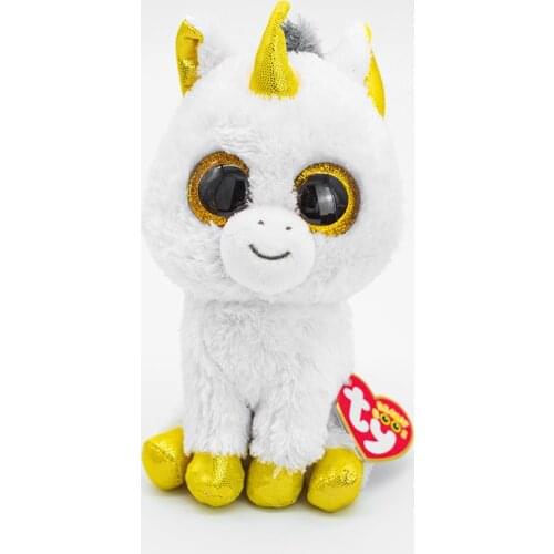 New 6 ‘’15CM Ty Beanie Stuffed Animal Soft Pegasus Glitter Gold Horn Ears Eyes Feet Unicorn Cute Plush Toys Doll Birthday Gift