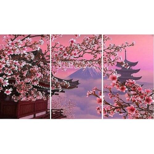 Sale 3pcs/set 5d diamond painting cherry tree landscape full square drill 3d diamond mosaic living room decoration