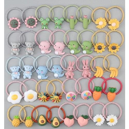 2Pcs Cute Animal Floral Girls Rubber Bands Princess Elastic Hair Band Headwear Fashion Sweet Hair Ring Headband Hair Accessories