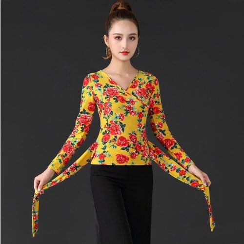 New Long Sleeves Lady Latin Dance Shirt Female Ballroom Dancing Costume Clothing Tango Chacha Dances Competition Tops L0V21C