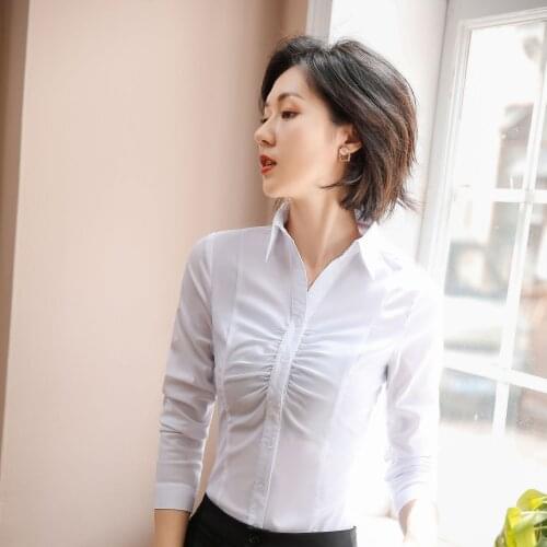 Urban Casual Autumn New Solid Color Ladies V-Neck Shirt Professional High Quality Long Sleeve Shirt For Women Lady Office Tops