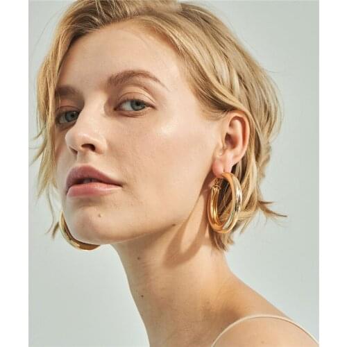 Big Gold Hoops Earrings Minimalist Thick Tube Round Circle Rings Earrings For Women Zinc Alloy Trendy Hiphop Rock juany