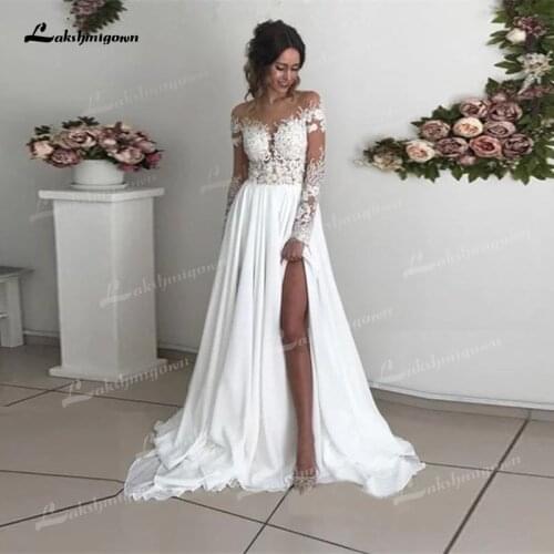 Full Chiffon Scoop Floor-length Illusion Beach Regular Plus Size Cheap BoHo Sexy Wedding Dress 2021 Simple Vestido De Noiva