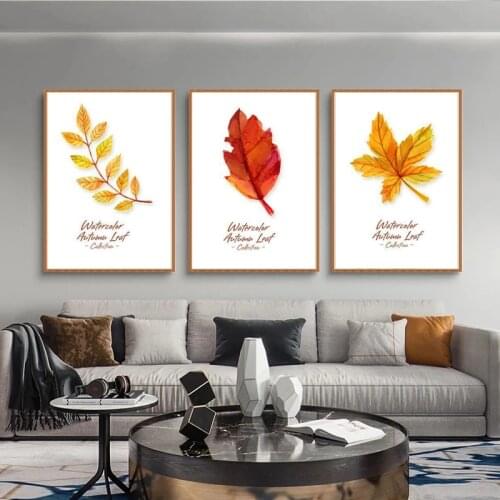 Scandinavian Art Minimalist Colorful Autumn Leaves Canvas Painting Plant Wall Art Picture Poster and Print for Living Room Decor