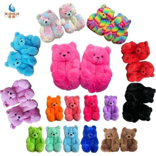 1 Size Teddy Bear Slippers Wholesale Furry Women Adorable 1 Size Bear Fur Slides Teddy Bear Slippers