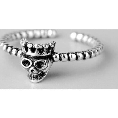 Vintage 925 Silver Twist Skull Personality Open Rings for Women Punk Hip Hop Fashion INS Hotsale Jewelry Party Accessories SR327