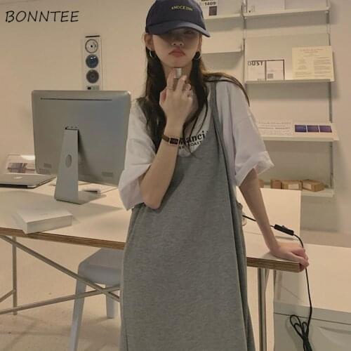 Women Dress Sets Student Letter Simple Fashion Printing Korean Style Female Drawstring Summer All-match Causal Streetwear Loose