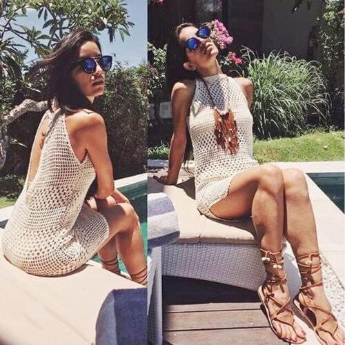 Boho Womens Knitted Crochet Beachwear Beach Sundress Sleeveless Long Maxi Dress Summer Bathing Suit Vestidos