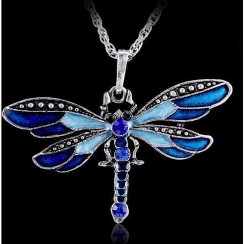 Crystal Vintage Dragonfly necklace for Women Jewelry Antique Animal Necklace Pendant Long Necklace epacket drop shipping