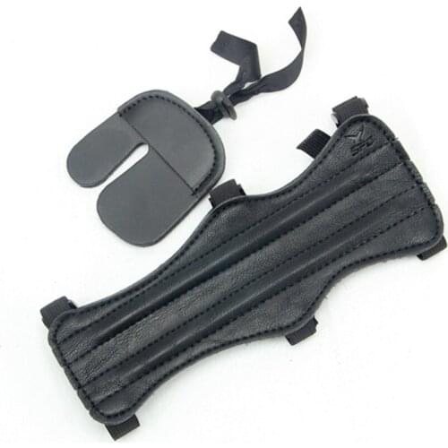 1SET Shooting Protector Gear Set Leather Arm Bracer Hand Finger Guard Glove Hunting Accessory Outdoor Shooting