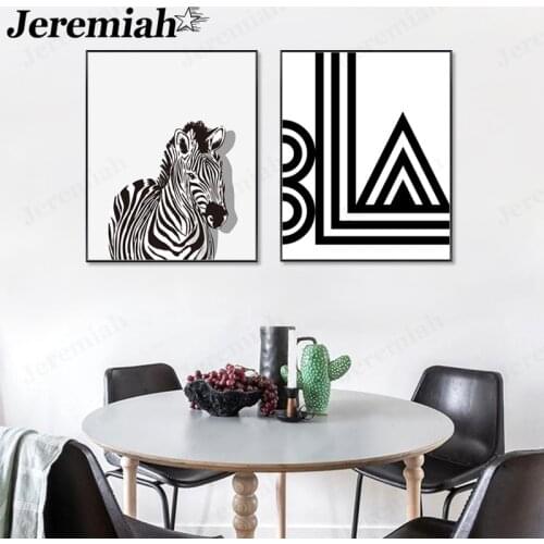 Nordic Abstract Animal Canvas Painting Black and White Geometric Zebra Poster Wall Artist Home Decoration Frameless Painting