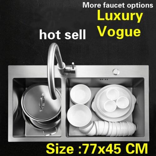 Free shipping Fashion hot sell individuality manual sink double groove standard durable food grade 304 stainless steel 77x45 CM