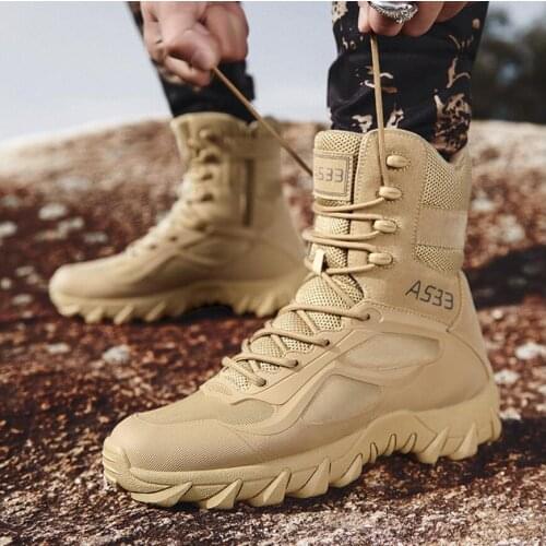 Brand Mens Military Boots High Top Outdoor Hiking Shoes Men Anti-collision Quality Army Tactical Boots Big Size 39-48