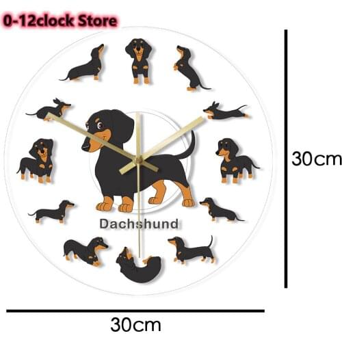 Puppy Dachshund Wiener Dog Modern Silent Watch Timepiece Canine Vet Gift Pet Store Horloge Acrylic Wall Clock