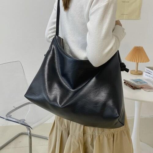 Black Big Hobo Bags for Women Soft Pu Leather Shoulder Handbag Large Simple Messenger Shopper Bag Female Travel Hobos Tote Bag