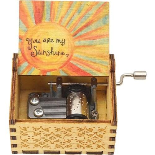You are My Sunshine Wood Music Box,Hand Cranked Laser Engraved Vintage Musical Box Case Gifts for Birthday/Christmas/Valentine