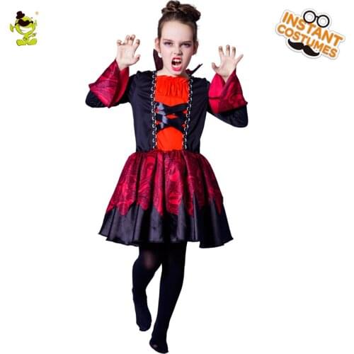 Kids Deluxe Vampire Costume Medieval Cosplay Dresses Carnival Role Play Dress Up Halloween Party Princess Clothing for Girls