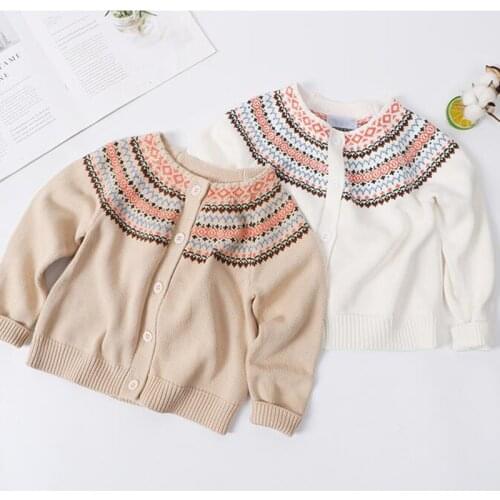 Kids Sweaters Spring Autumn Baby Girl Sweater Knitting Cardigan Coat Baby Girl Long Sleeved Cotton Printed Cardigan Coat