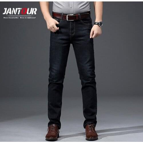 Jantour Brand Spring Autumn New Jeans Men Stretch Denim Cotton Slim Black Blue Business Straight Mens Trousers Big size 29-40