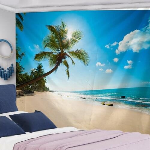 Hawaii Coastline Scenery Tapestry Wall Hanging Sunny Beach Summer Blanket Colorful Carpet Beach Towel Bedroom Home Boho Decor