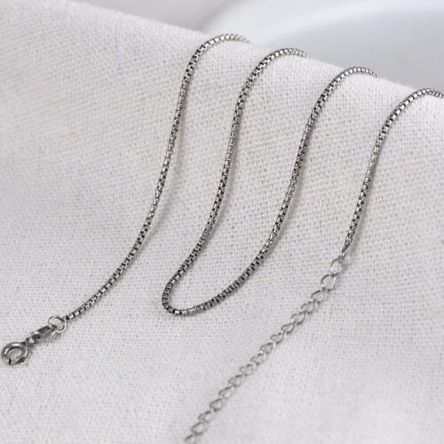 FNJ 1mm 42cm Round Box Chain For Jewelry Making 100% S925 Pure Sterling Silver Necklaces Women 925 silver