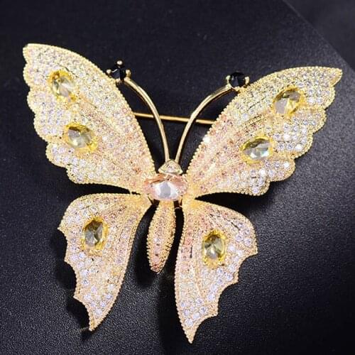 Zlxgirl Perfect Gold Butterfly Brooch for Womens Engagement Wedding jewelry Enamel scarf pins Micro Paved Popular Gifts