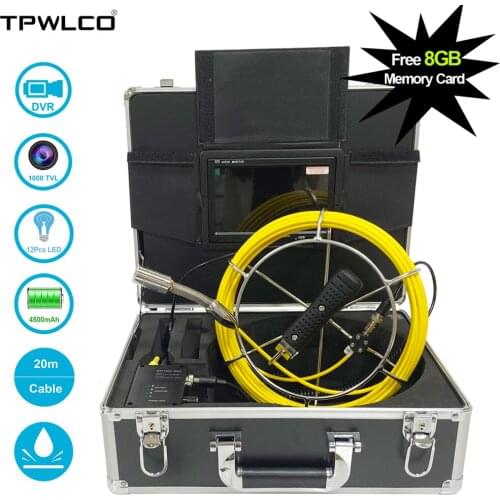 7'' TFT LCD Pipe Snake Inspection Camera 20m Cable Waterproof Drain Pipeline Sewer Industrial Endoscope Support Video Recording