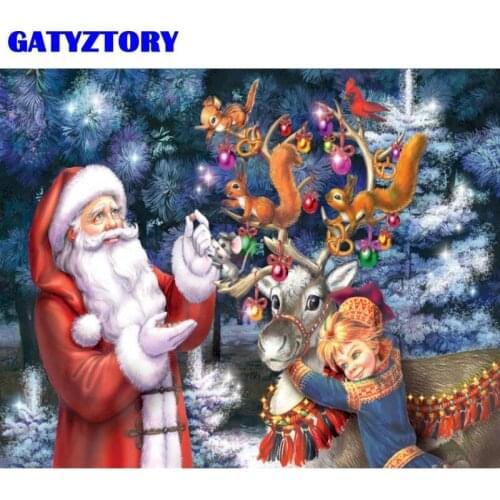 GATYZTORY DIY Oil Painting By Numbers 40x50cm Framed On Canvas Santa Claus And Elk Picture By Number Wall Art Christmas Decors
