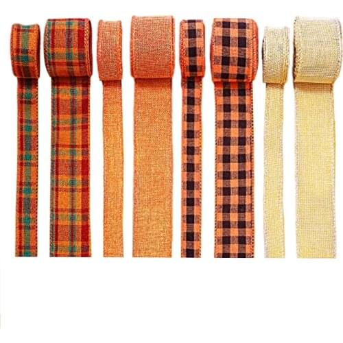 8 Rolls Fall Plaid Ribbon Thanksgiving Theme Classic Plaid Ribbon Gift Wrapping Wired Edge Ribbon Gifts Packing Decor Useful