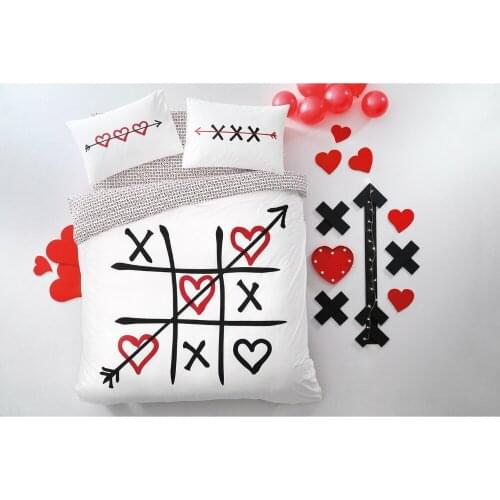 TAC %100 COTTON DOUBLE SIZE ONE SIZE DUVET COVER SET XOX AND HEART PATTERN NIGHT LIGHT BED SHEET BED COVER SET bedding set