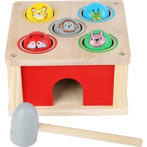 Colorful Wooden Hammer Toy Educational Pounding Bench Beat Toys Playset Smack Animal Knock Playset Toy Wooden Hammer Toy