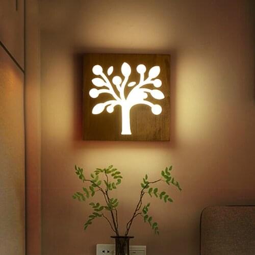 Creative wood wall modern minimalist living aisle decorative lamp LED wooden bedroom bedside lamp style lamps