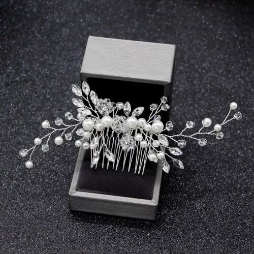 Crystal Rhinestone Pearl Hair Comb Clips Bridal Wedding Jewelry Hair Accessories for Bride Bridesmaid Handmade Hair Tiaras Decor