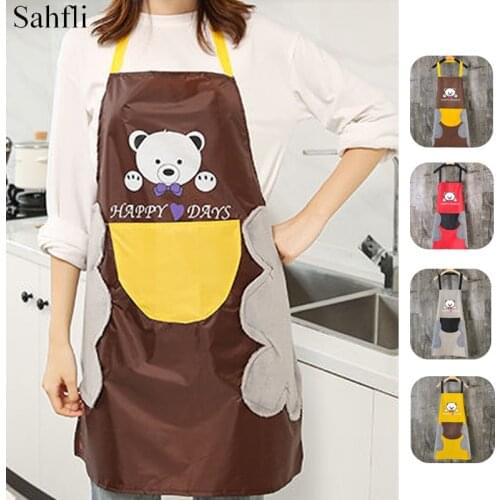 Little Daisy Cute Bear Household Waterproof Hand-wiping Kitchen Apron Antifouling Adult Bibs Home Aprons Cooking Accessories