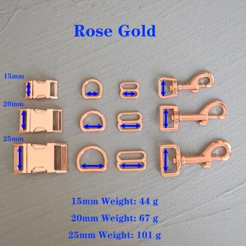 1 Set 15/20/25mm Metal Straps Slider D Ring Release Belt Buckle For Pet Dog Collar Paracord Sewing Accessory Rose Gold